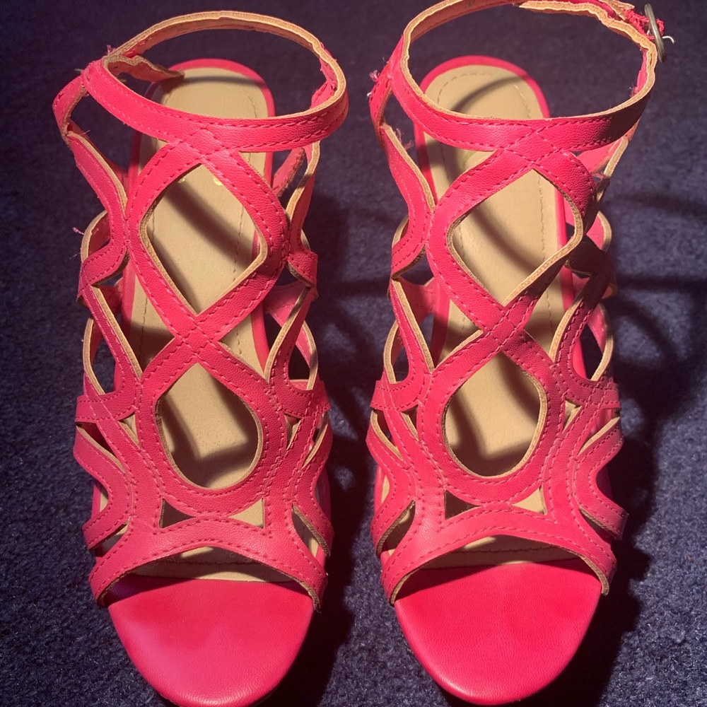 Women's Charming Charlie Hot Pink Strappy Wedges